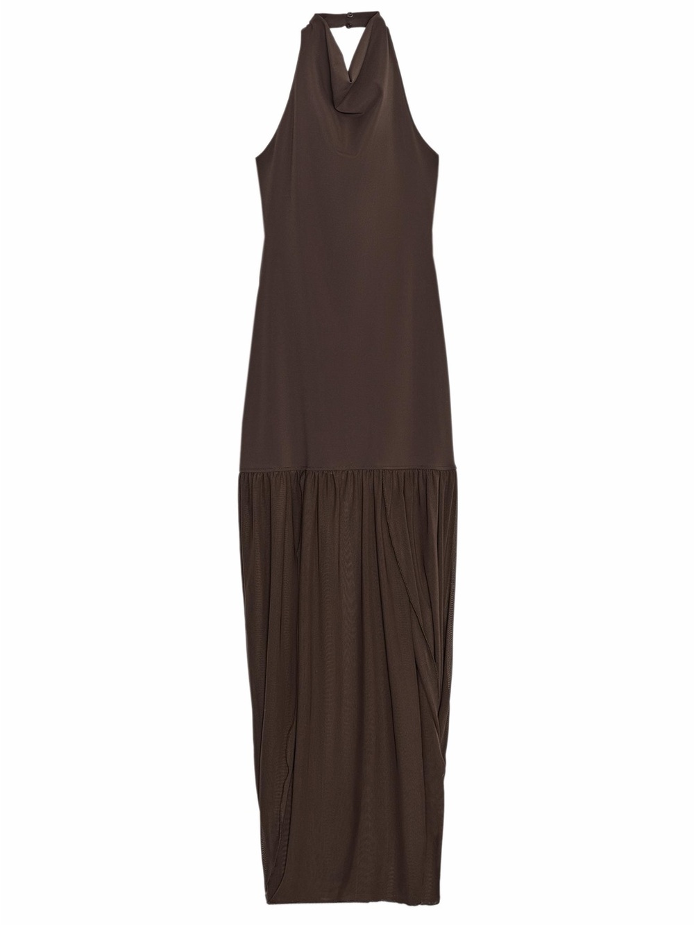 Zara Dark Brown Halter Maxi Dress with Sheer Skirt - Picture 3 of 14